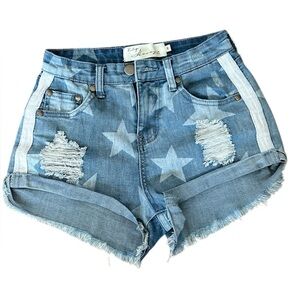 Vintage Havana Star Print Distressed High Rise Denim Shorts Women’s Size 26